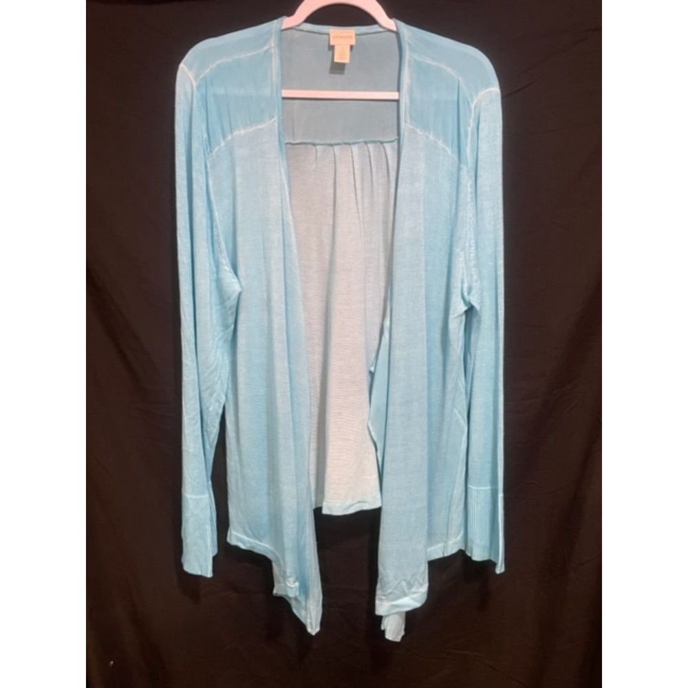 Chico's 3 Lt Turquoise Open Front Kimono Cardigan LS 16/18